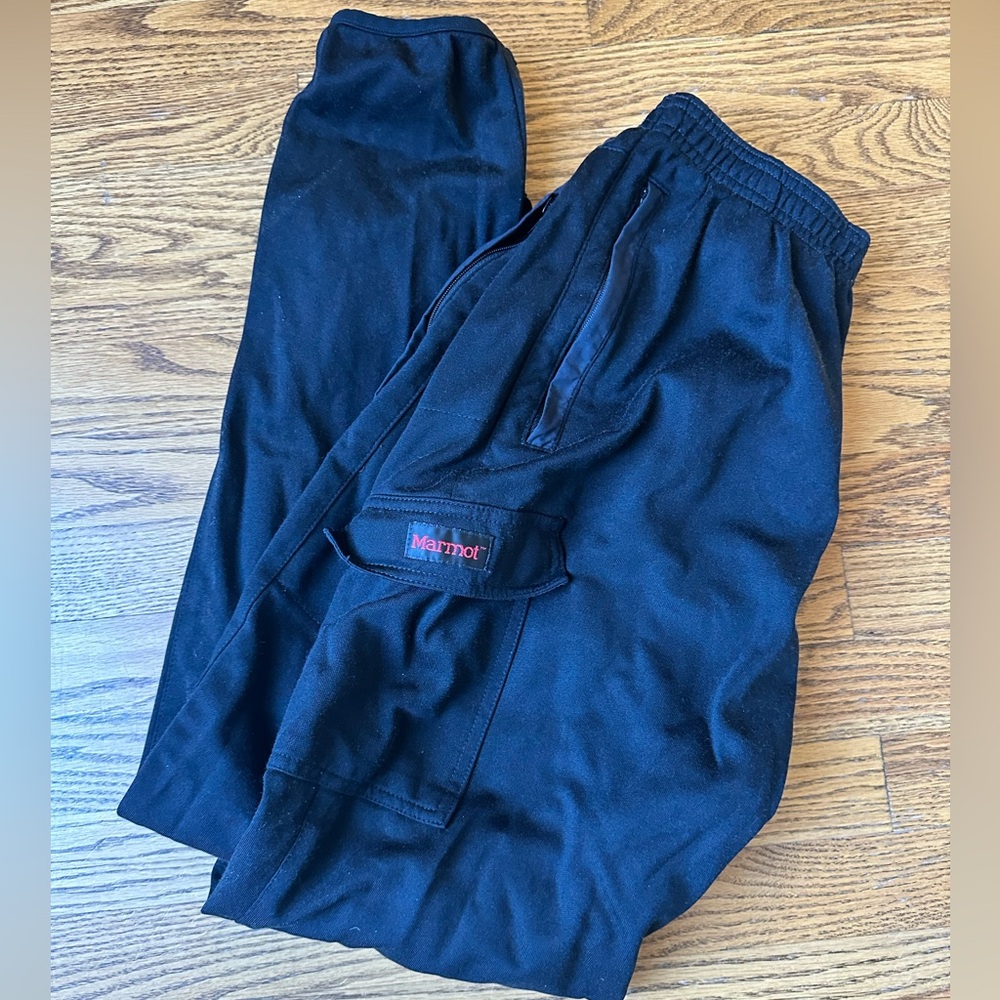 MARMOT black pants.  Large.  Elastic waist w zip fly.